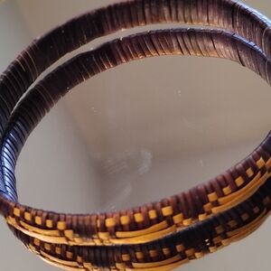 Boho Purple And Natural Fiber Reed Woven Bangle